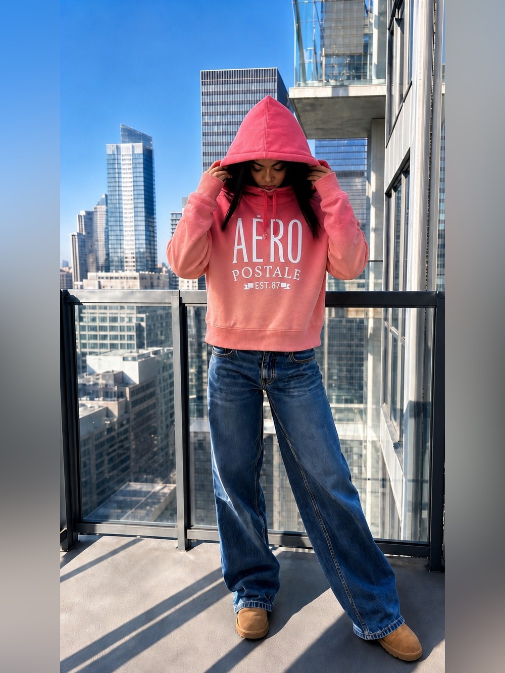 Size L Aeropostale Hoodie Pink and Coral Ombré